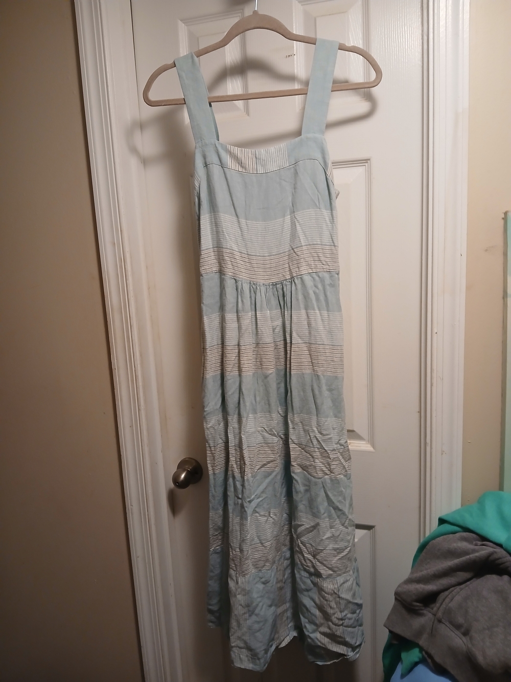 Patagonia Pale Blue and Cream Striped Maxi Sundress Sz.S